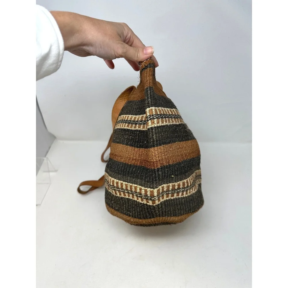 Unbranded Medium Brown Stripes Sisal Jute Basket Bag